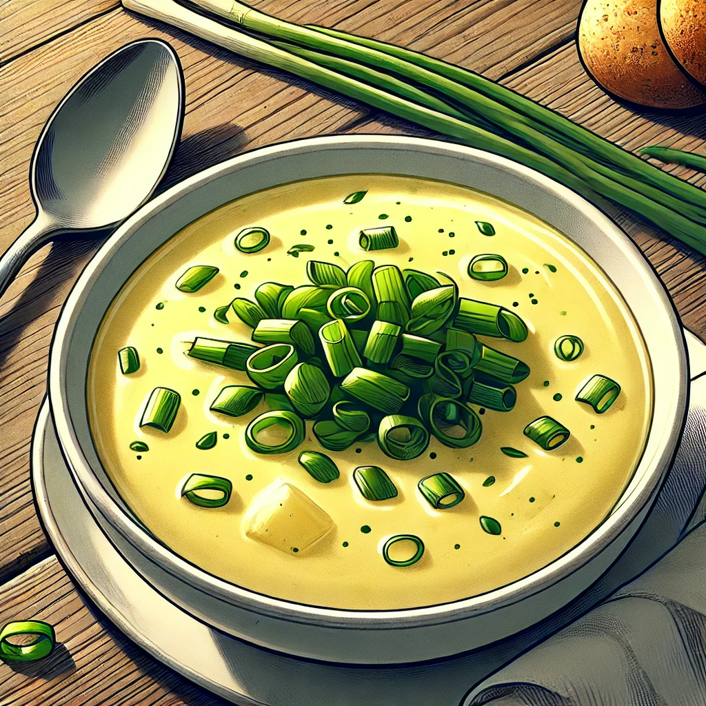 Scallions creamy potato soup garnished